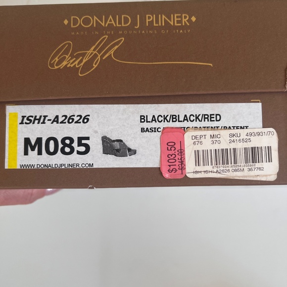 Donald Pliner Ishi Black/Red Patent Leather Elastic Strap Wedge Sandals 8.5M - Picture 14 of 16